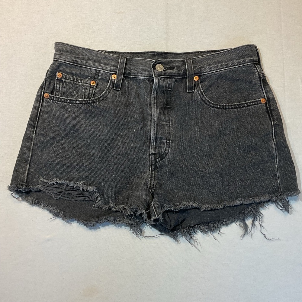 Levi Strauss Black Denim 501 Cutoff Shorts (No Tag See Measurements) Size 29